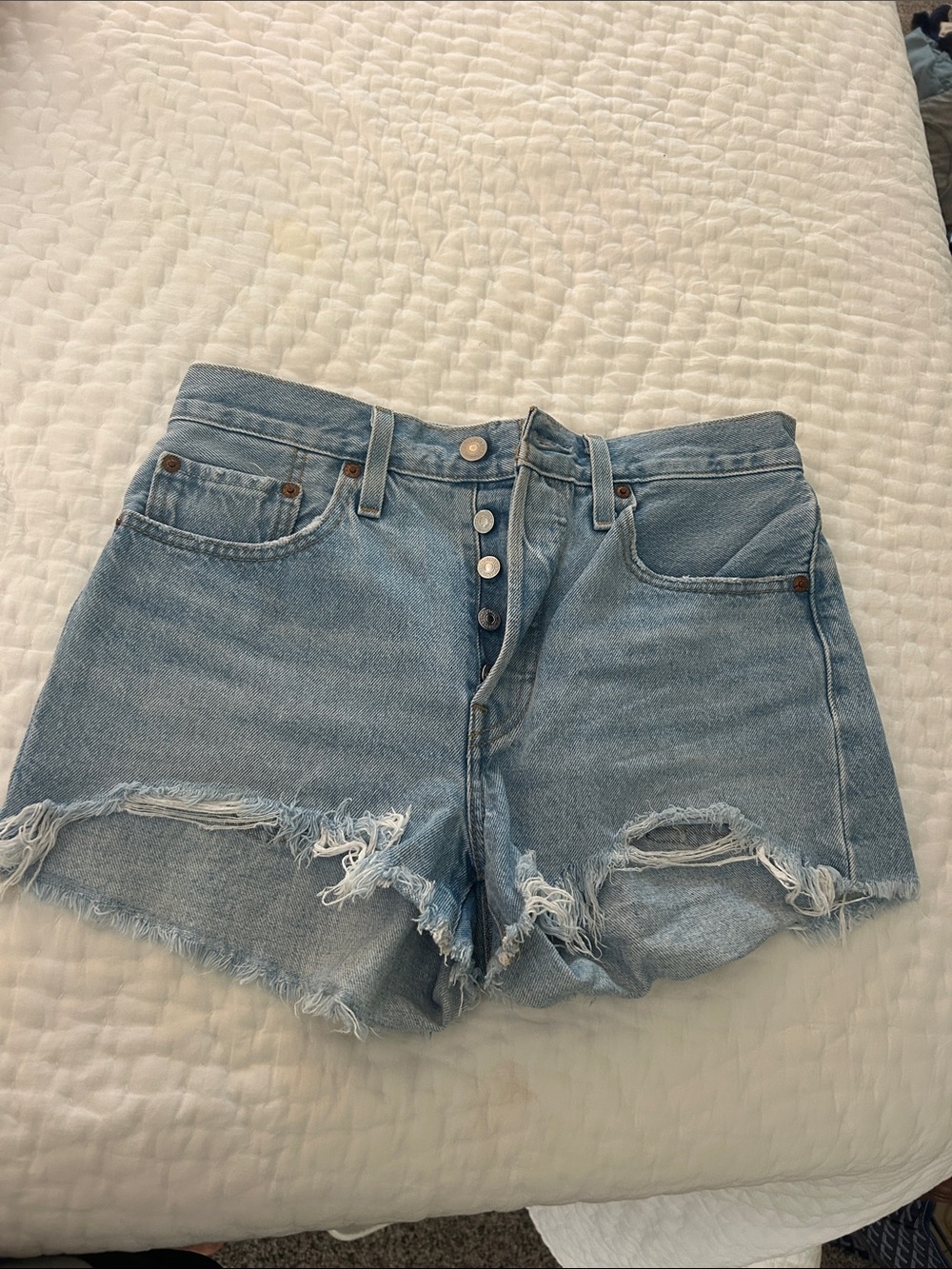 Light Blue Distressed Denim Shorts - Brand Unspecified